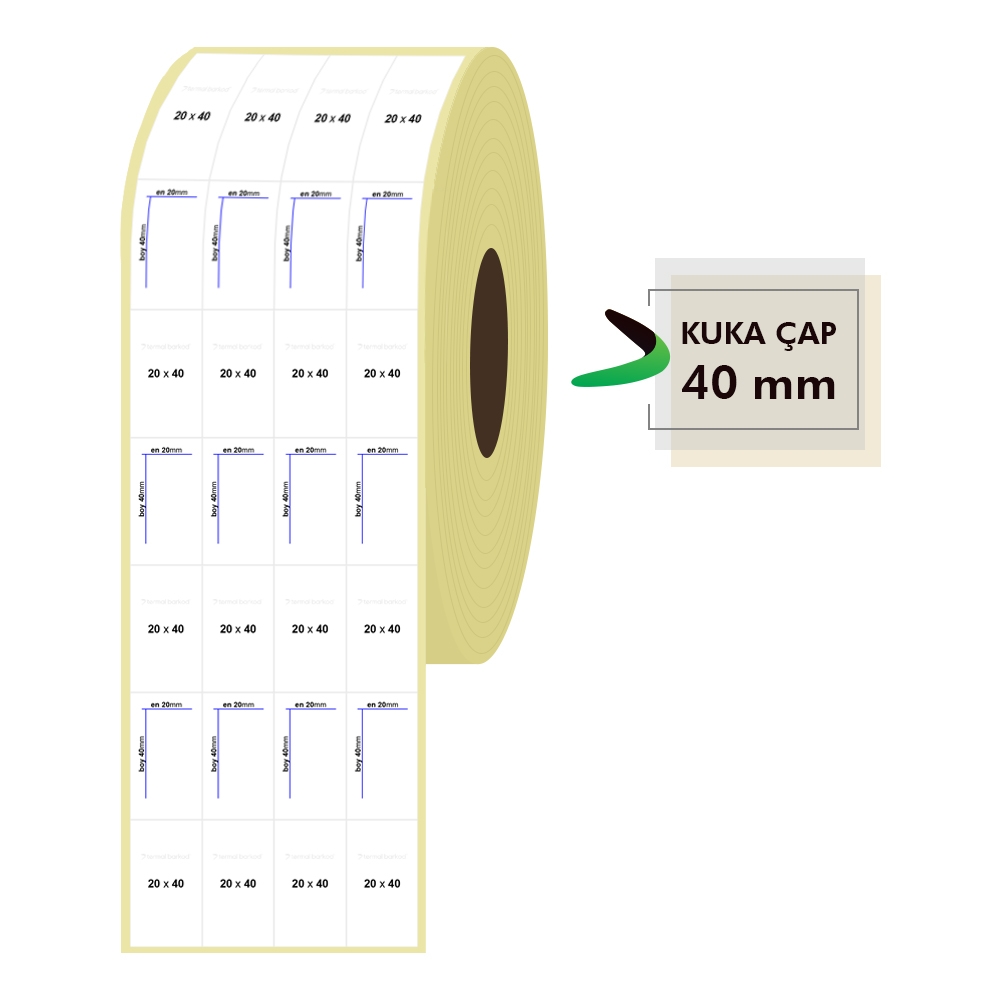 20mm x 40mm 4'lü Bitişik Termal Etiket (Sticker)