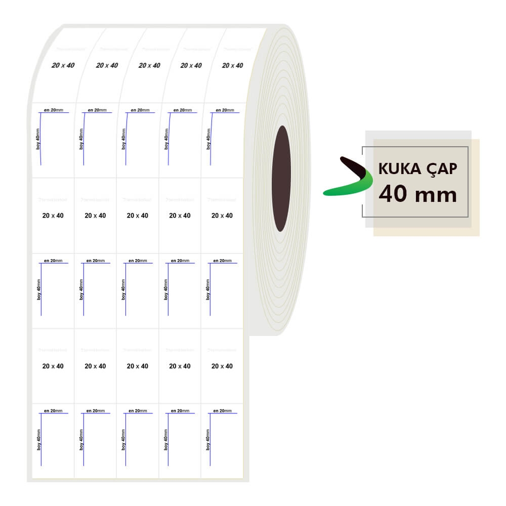 20mm x 40mm 5li Bitişik Opak Etiket